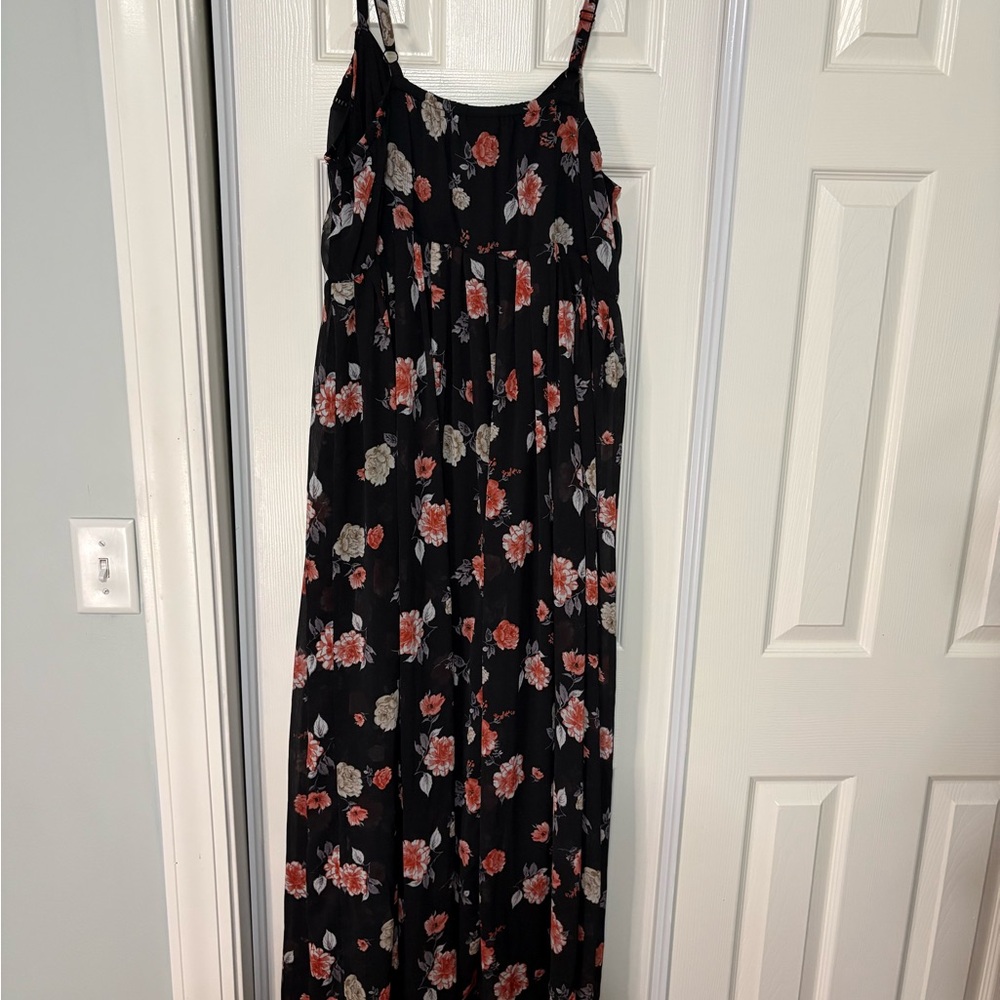 Torrid Black Dress with Red and White Floral Accents